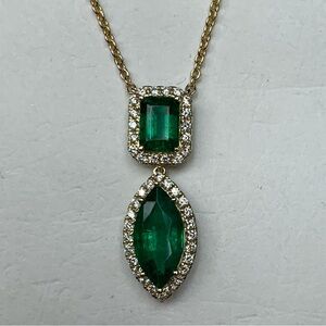 14Kt Yellow Gold Emeralds and Diamond Pendant